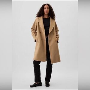 GAP Relaxed Long Topcoat Camel Wool Blend Double Breasted Size L NWOT